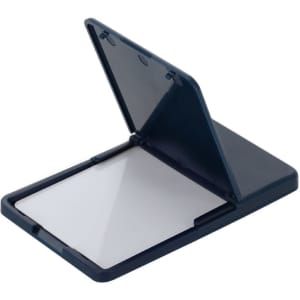 A navy blue Adryel Card Holder with a hinged design, featuring a sleek and minimalist appearance.