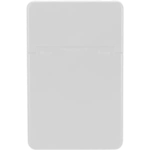A grey card holder with a sleek design, featuring a logo. Suitable for holding cards and small items.