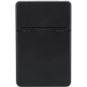 A black Adryel Card Holder designed to hold cards, featuring a sleek, compact design and a logos.