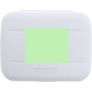 A white rectangular container with a green label area, featuring a simple design and no visible branding.
