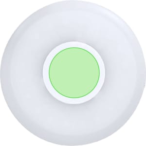 A round white LED light with a green centre, featuring a logo at the centre. Ideal for outdoor leisure use.