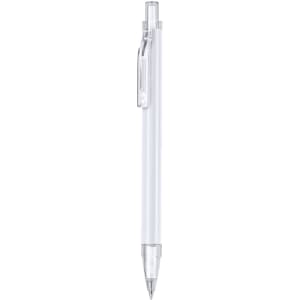 A metal pen in white with a clear clip and a logo. The pen has a sleek, minimalist design.