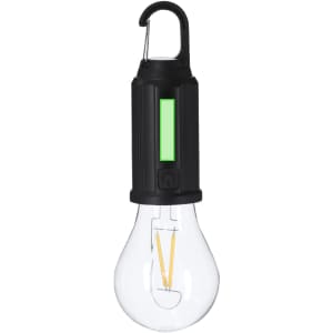 A hanging lamp featuring a transparent bulb with a black and green body, showcasing an industrial design.