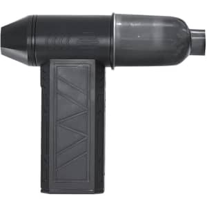 A black vacuum cleaner blower with a compact design and a larger nozzle attachment. It features a textured grip and branding.