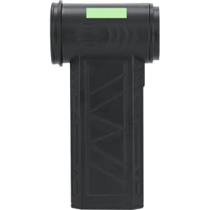 A black vacuum cleaner blower featuring a cylindrical top and a textured handle. It includes a logo on the side.