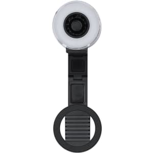 A black Tangix Fan Ring Light with a circular light and adjustable clip for attachment.