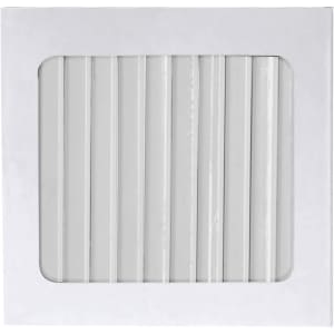 A set of white coloured pencils arranged neatly within a white box, featuring a clear window.