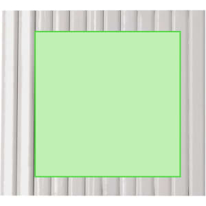 A set of white coloured pencils arranged neatly, with a blank green square in the centre.