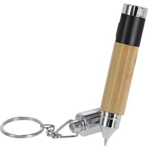 A bamboo and black pen torch with a keychain attachment, featuring a chrome tip and accents.