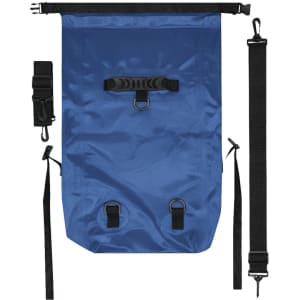 A blue Zorium Backpack with adjustable straps, clips, and a waterproof design, featuring a logo.