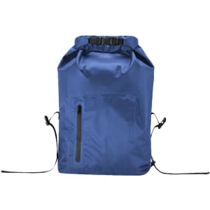 A blue Zorium Backpack with a roll-top closure, adjustable straps, and a front zipper pocket.