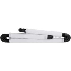 A portable goalpost in white and black, featuring a foldable design for easy storage.