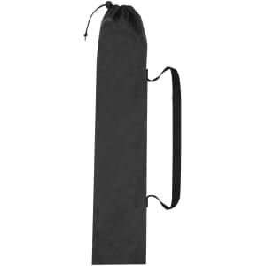 A black carrying bag features a drawstring closure and a shoulder strap for easy transport.