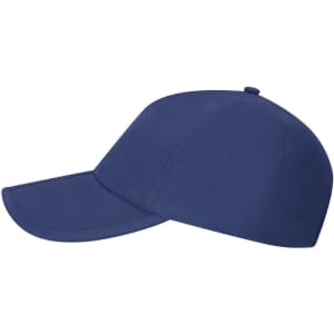 A navy blue cap with a curved peak and a structured design, featuring a logo on the front.