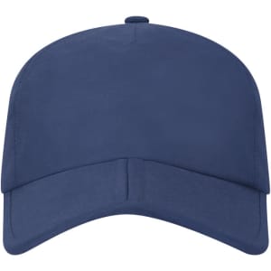 A navy blue cap featuring a structured design and a curved peak, with a logo on the front.
