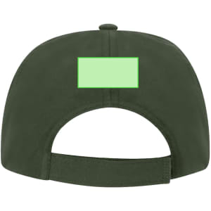 A green cap featuring an adjustable strap and a blank logo area at the back.