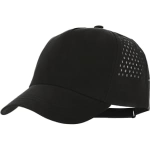 A black cap featuring mesh detailing on the sides and an adjustable back strap.