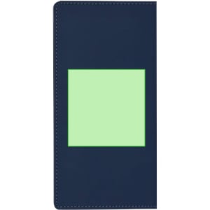 A navy Glimmer Notepad featuring a blank green square section. The product has a stitched edge and a branding logo.