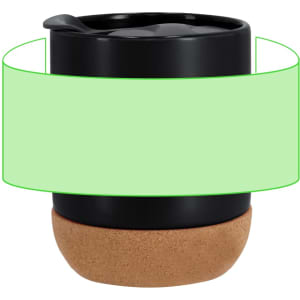 A black drink bottle with a cork bottom, featuring a lid and a smooth black body. It has a logo on the surface.
