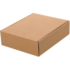 A brown cardboard gift box with a hinged lid, suitable for packaging various items.
