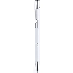 A metal pen in white with a chrome clip and accents, featuring a simple, sleek design.
