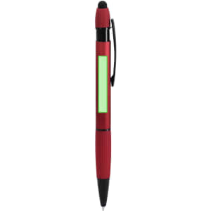 A red Turbom Stylus Touch Ball Pen with a black clip and tip, featuring a blank section for branding.