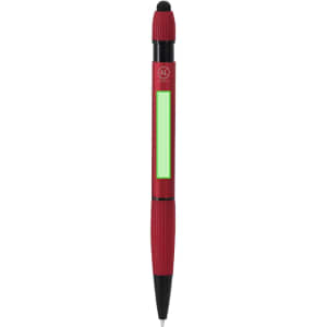 A red Turbom Stylus Touch Ball Pen featuring a black tip and grip, with a branding logo and a space for custom text.