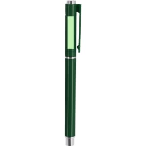 A green Osmond Roller pen featuring a clip and a transparent section. It includes a branding logo.