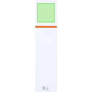 A white highlighter with a green tip and an orange accent, featuring a logo.