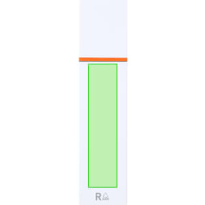 A highlighter with a white casing, featuring an orange band and a green highlighting tip. It has a logo on the base.
