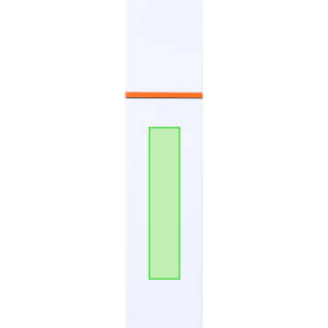 A highlighter with a green ink tip, featuring a white body and an orange accent band. It has a logo on the body.