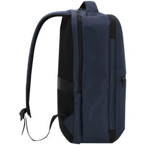 A navy blue backpack with a sleek design, featuring padded straps and mesh detailing on the sides.