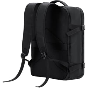 A black vacuum backpack with padded straps and a textured back panel, featuring a sleek design and no visible logos.