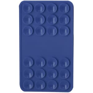 A blue silicone phone stand featuring multiple round suction pads for secure placement. Includes branding.