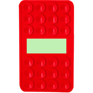 A red Targon Holder with multiple circular depressions for phone support, featuring a blank space for customisation.