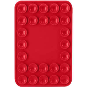 A red silicone tray featuring 20 round moulds arranged in a rectangular pattern, suitable for moulding or baking.