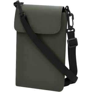 A green multipurpose bag with a flap closure and adjustable strap, featuring a logo. Suitable for office use.