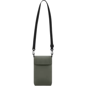 A green multipurpose bag with a black strap, featuring a flap closure and an adjustable shoulder strap.
