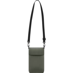 A green multipurpose bag with a black adjustable strap, featuring a front flap and logo.