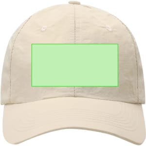 A beige cap featuring a light-coloured panel and a logo on the front. Ideal for casual headwear.