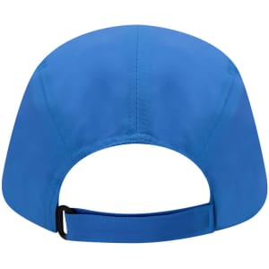 A blue cap featuring a strap at the back and a logo. The interior is simple, with no additional detailing.