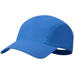 A blue cap with a curved brim and a rear adjustable strap. It features a logo on the front.