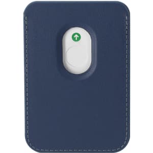 Navy blue Silvan Card Holder featuring a button mechanism and contrasting stitching for a sleek design.