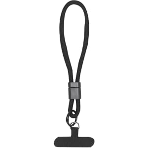 A black Whister Holder Bracelet with a sleek design, featuring a loop and attachment for securing phones.