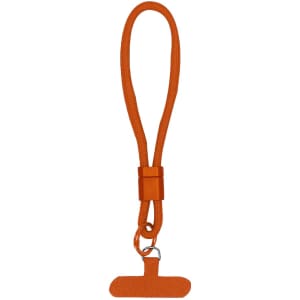 An orange Whister Holder Bracelet designed for holding phones, featuring a looped strap and a clip.