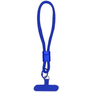 A blue Whister Holder Bracelet with a looped design and a clip for securing items. It features a branding logo.