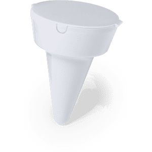 A white Cleansand Ashtray with a conical design and a removable lid. It features a branded logo.
