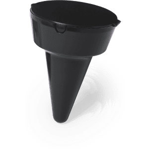 A black Cleansand Ashtray with a funnel shape, featuring a base for sand and a lid on top.