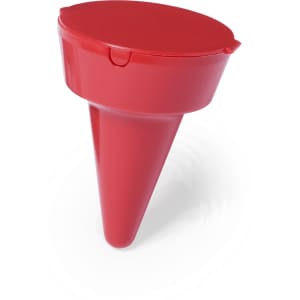 A red Cleansand Ashtray with a conical shape and a lid, featuring a logo.