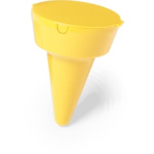 A yellow Cleansand Ashtray with a funnel shape, featuring a lid and a sleek design. It has a branding logo.